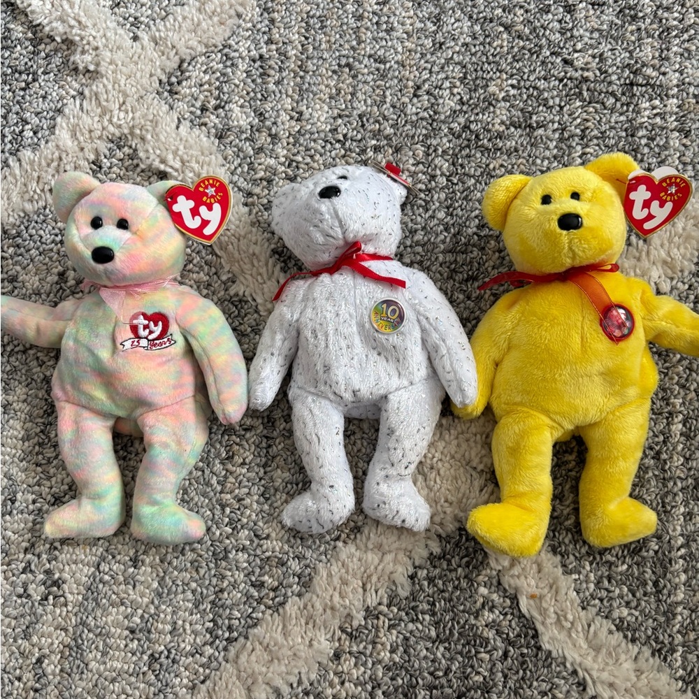 Ty Stuffed Animals Multicolor, White, and Yellow Set
